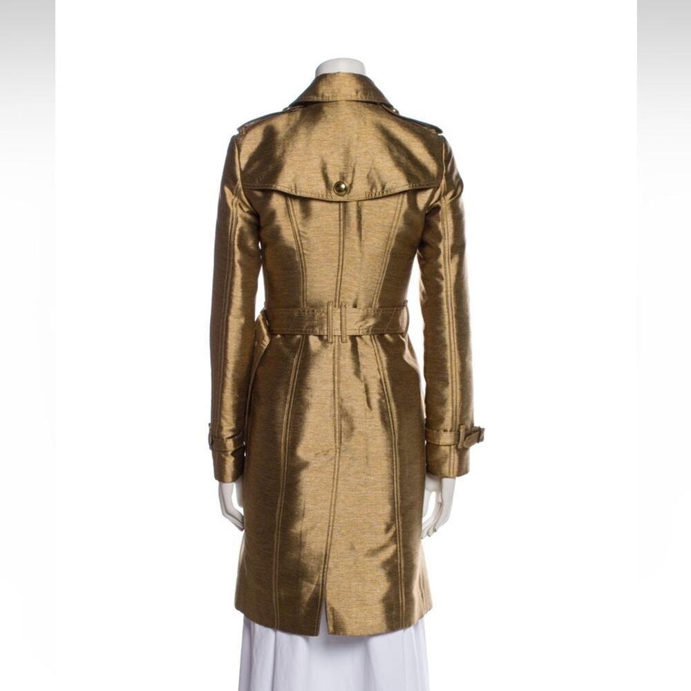 BURBERRY silk gold metallic trench coat jacket S - Picture 9 of 11